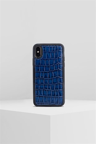 IPHONE X CROCO BLUE LEATHER COVERPHONE CASEWATCHOFROYALCRCOXBLUEIPHONE X CROCO BLUE LEATHER COVER